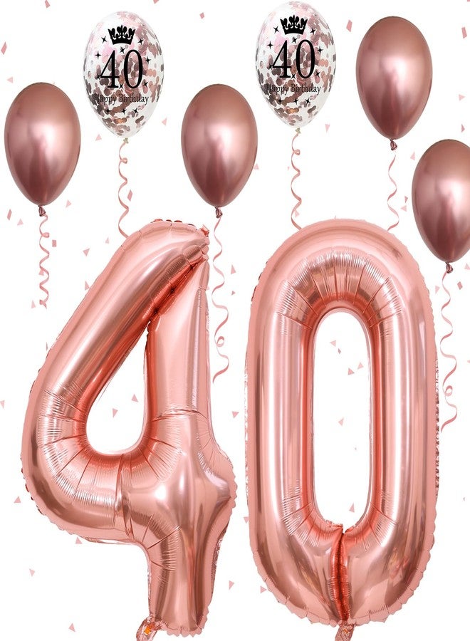 بالونات عيد الميلاد الأربعين باللون الذهبي الوردي، زينة عيد الميلاد الأربعين للنساء مع بالونات كبيرة من رقائق معدنية تحمل الرقم 40، بالون ذهبي وردي مطبوع عليه قصاصات ورقية، بالونات معدنية لتزيين عيد الميلاد الأربعين - Image 1